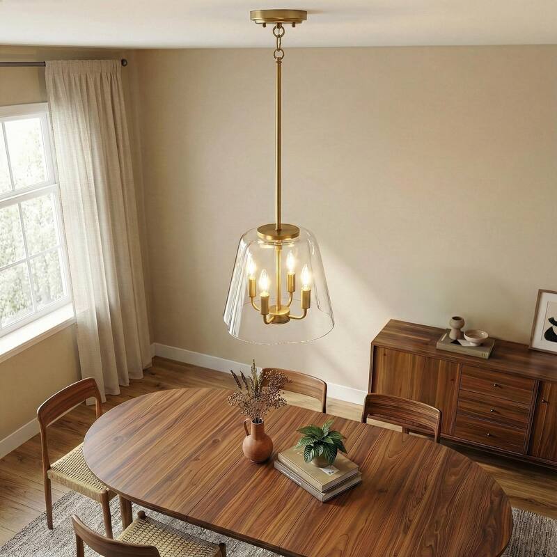 Ricerd Four-Light Pendant with Clear Glass and Satin Brass Finish - Gold