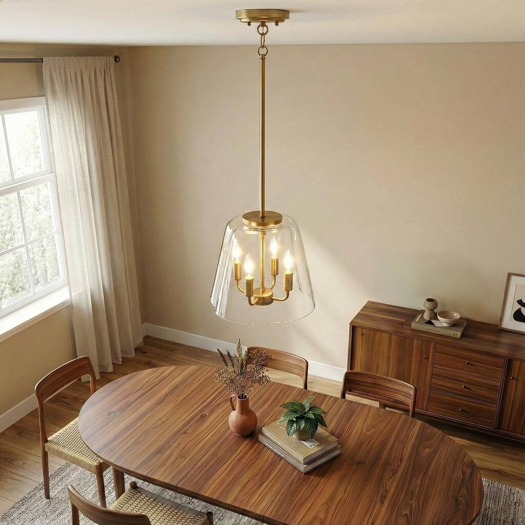 Ricerd Four-Light Pendant with Clear Glass and Satin Brass Finish - Gold