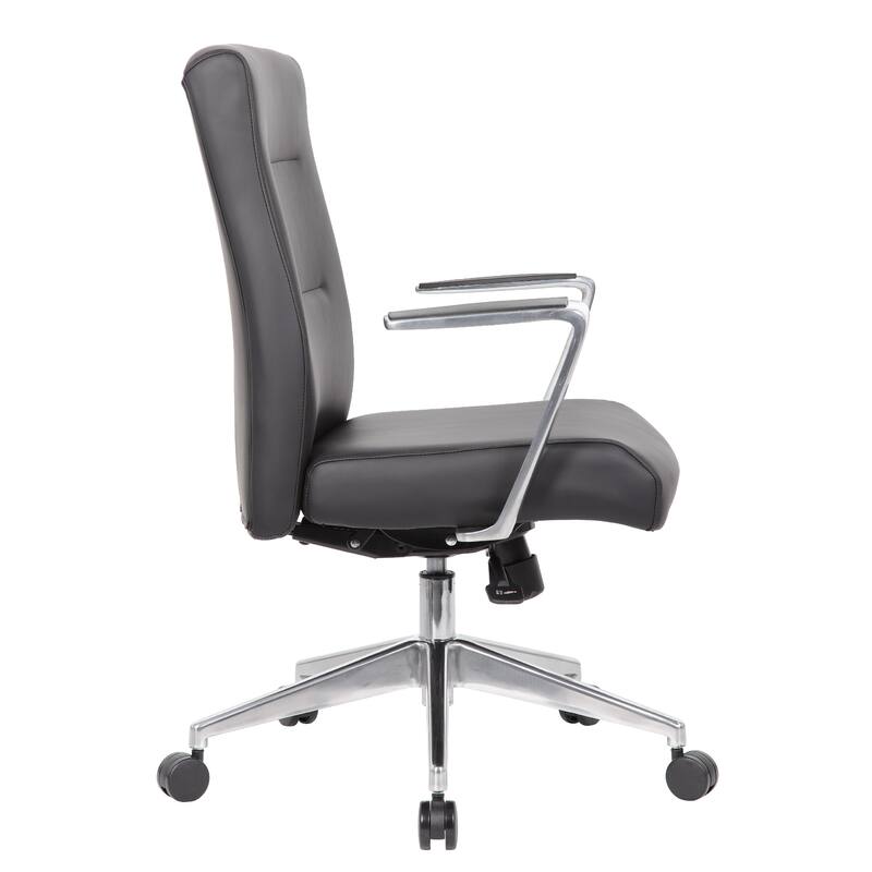 Avery Rolling Conference Armchair, Chrome, Commercial Rated Black Vinyl