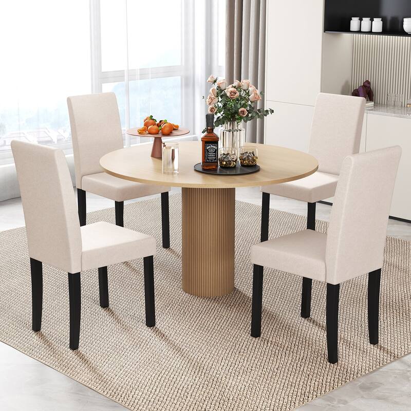 Gymax Dining Chair Set of 4 Fabric Upholstered Rubber Wood Legs Side