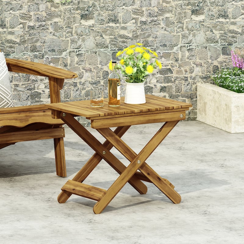 Malibu Outdoor Folding Side Table by GDFStudio - 22.75"W x 15"D x 18.5"H - Natural