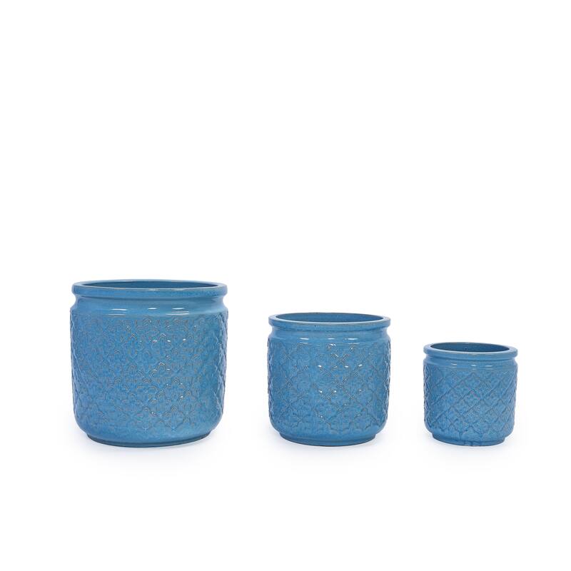 Set of 3 Handmade Ceramic Planters, Diamond, Pattern Breathable Clay