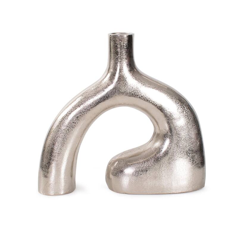 Shirin- Polished Silver Reverse Vase in Cast Aluminum- Short