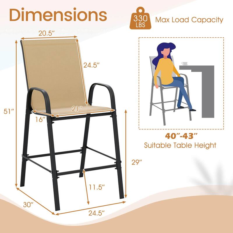 Costway 2 PCS Outdoor Bar Stools 29" Fabric Bar Height Stools with - See Details