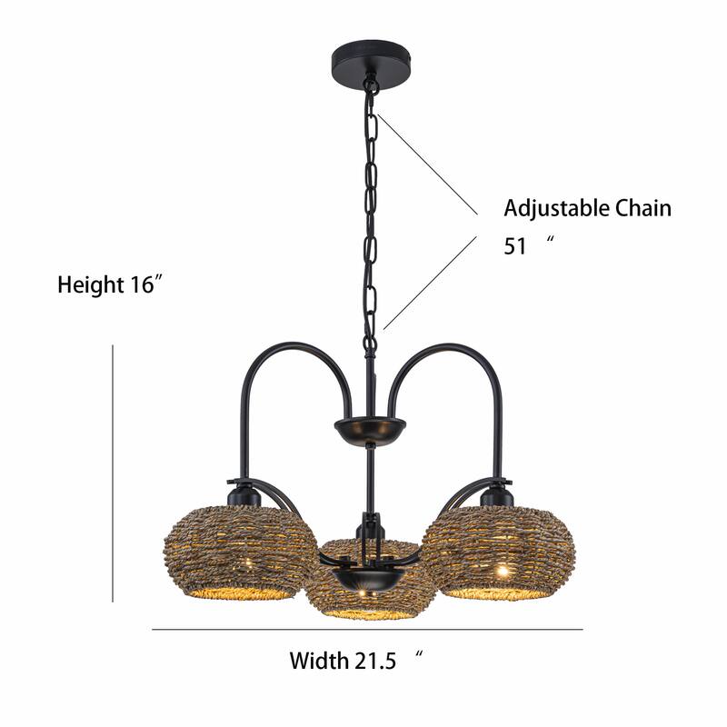 Vesper 3-light Modern Farmhouse Rustic Chandelier - 16 in. Tall/22 in. Wide