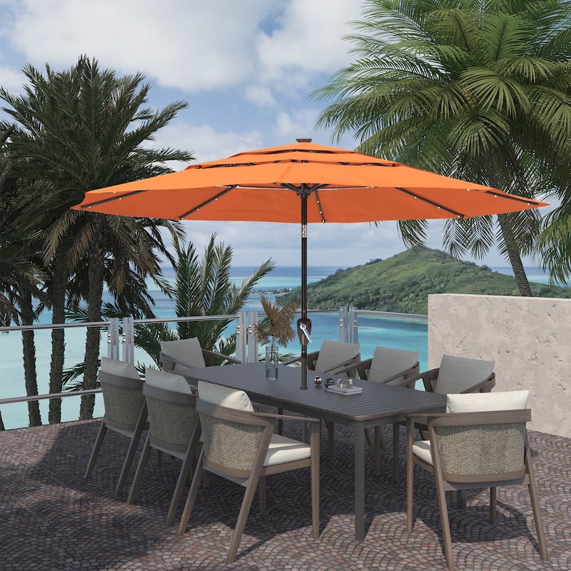 Clihome 11-Ft Patio UV Protection Market Umbrella With LED Lights