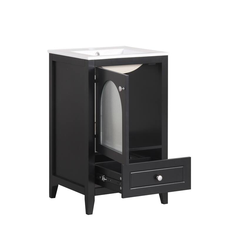 20 inch MDF Bathroom Vanity with Sink, Bathroom Cabinet with Soft Closing Glass Door