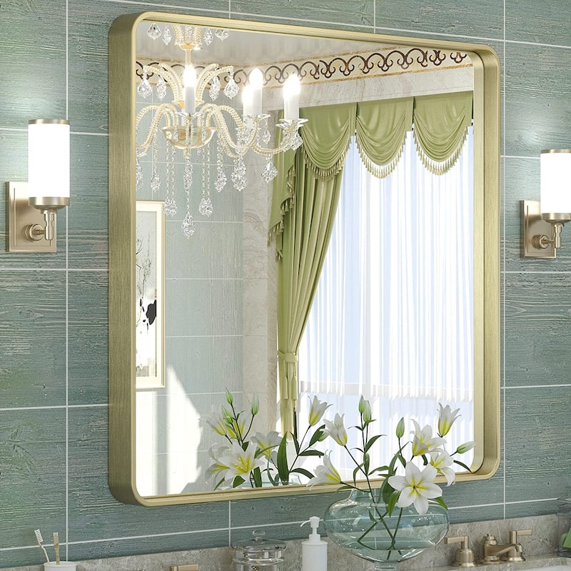 TETOTE Modern Metal Frame Wall Mounted Bathroom Vanity Mirror - 36x36 - Gold