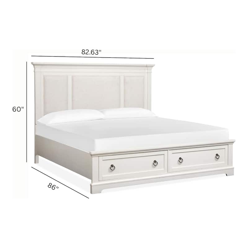 Magnussen Home Kingston Whisper White and Cerused Nutmeg Upholstered Panel Storage Bed