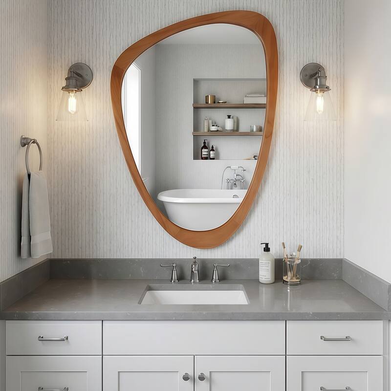 24"x36" Irregular Solid Wood Frame Decorative Mirror,For Bedroom, Bathroom, Living Room, Entryway