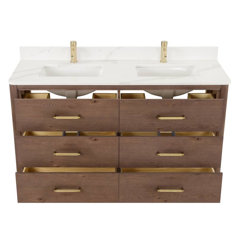 Porto Bath Vanity with White Quartz Stone Top and Mirror