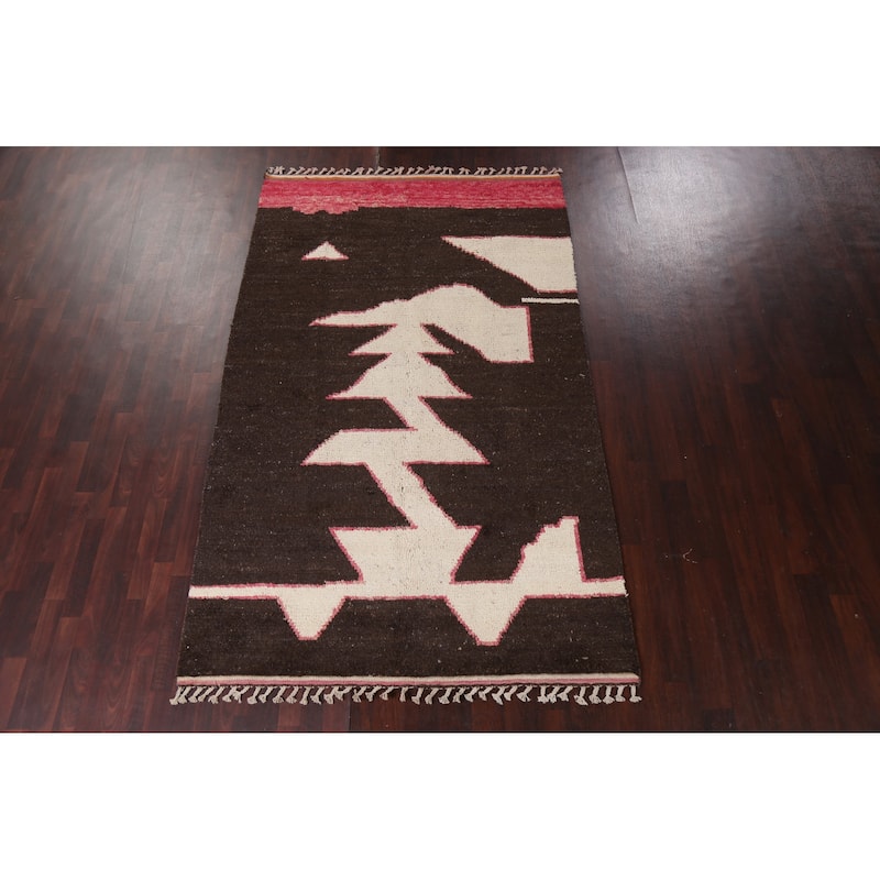 Modern Abstract Moroccan Oriental Area Rug Hand-knotted Wool Carpet - 5'11" x 9'10"