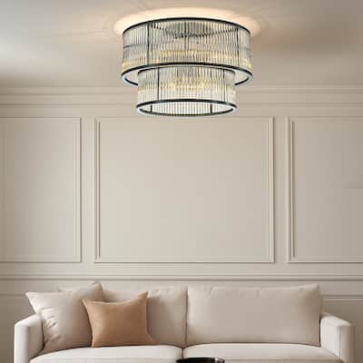 Modern Glam Black / Antique Bronze 4/10-Light Glass Drum Flush Mount Contemporary Ceiling Light For Living Room Entryway