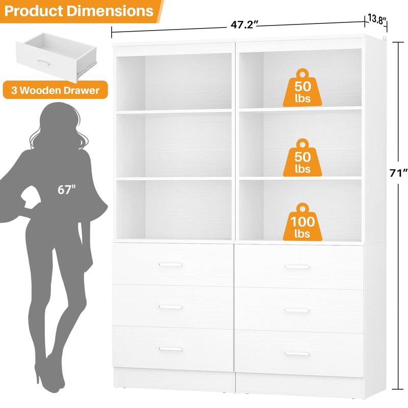 23.6" W Closet System with 3 Wooden Drawers and Storage Shelves, 2FT Sturdy Walk-in Organizer Storage Unit