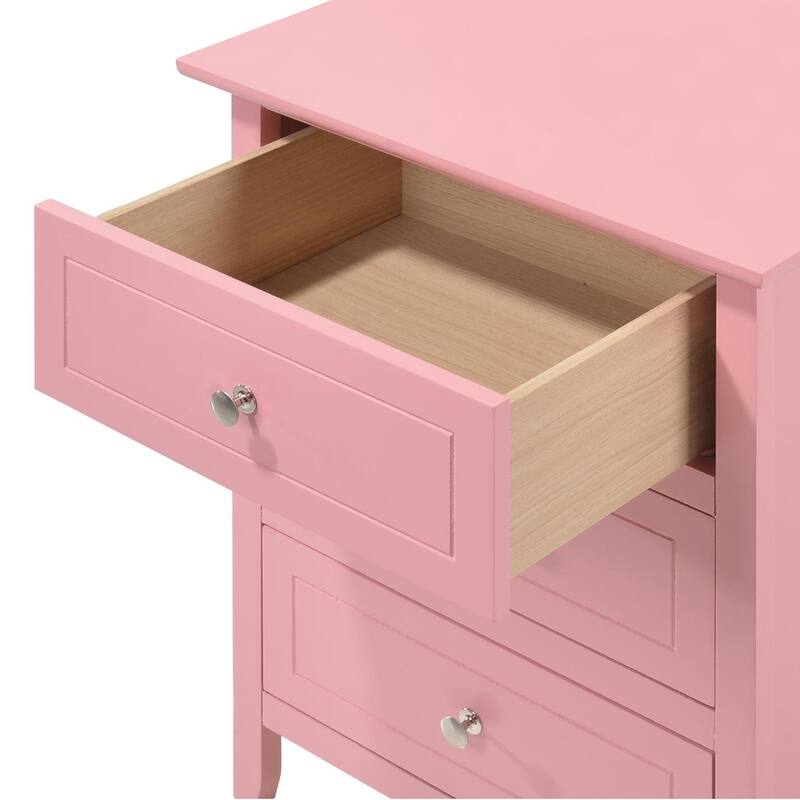 Modern classic solid wood nightstand, living room side table with three storage drawers and metal handles