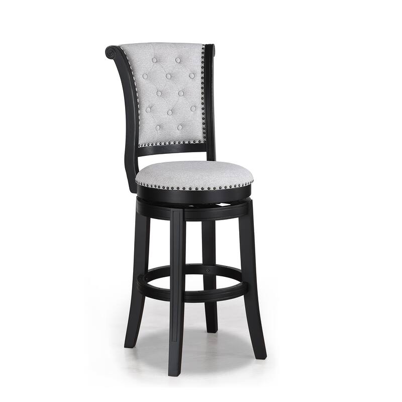 2Pc Swivel Pub Stools Counter Height 24" Chair Upholstered Seat Nailhead Trim Footrest Wooden Dining Room Furniture Black/Dove