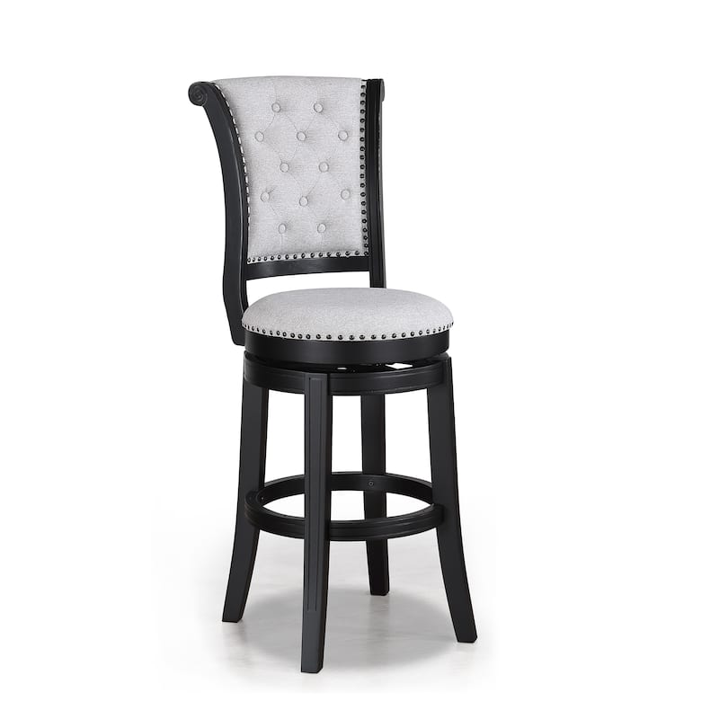 2pc Swivel Pub Stools Counter Height Chair Upholstered Seat Nailhead Trim Footrest Wooden Dining Room Furniture Black/Do