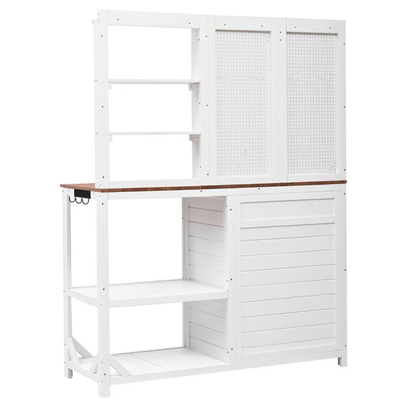 Fir Wood Potting Bench with Hutch, Garden Workstation for Planting, 4 Shelves & Adjustable Storage, Pegboard with Hooks