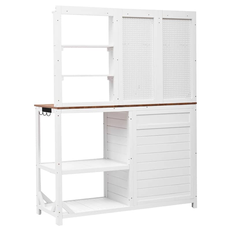 Roomfitters Fir Wood Potting Bench with Hutch, 4 Shelves, storage units, Cabinet & Pegboard Hooks, Outdoor Garden Work Table