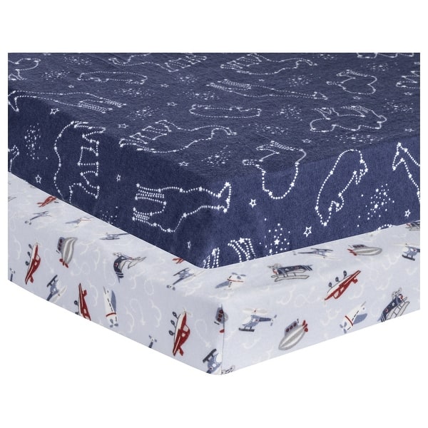 slide 2 of 5, Sky Traveler 2 Pack Flannel Playard Sheets