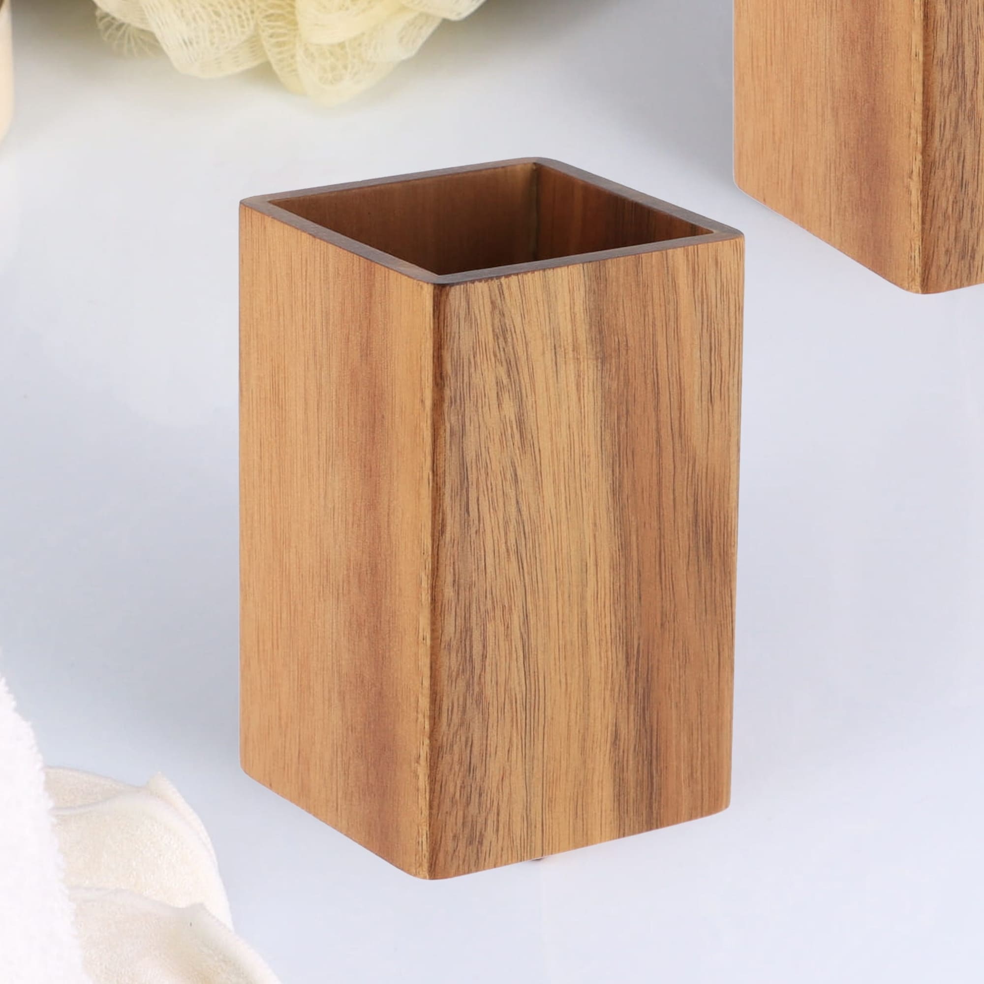 Acacia Wood Bathroom Accessory Set with Natural Elegance-image