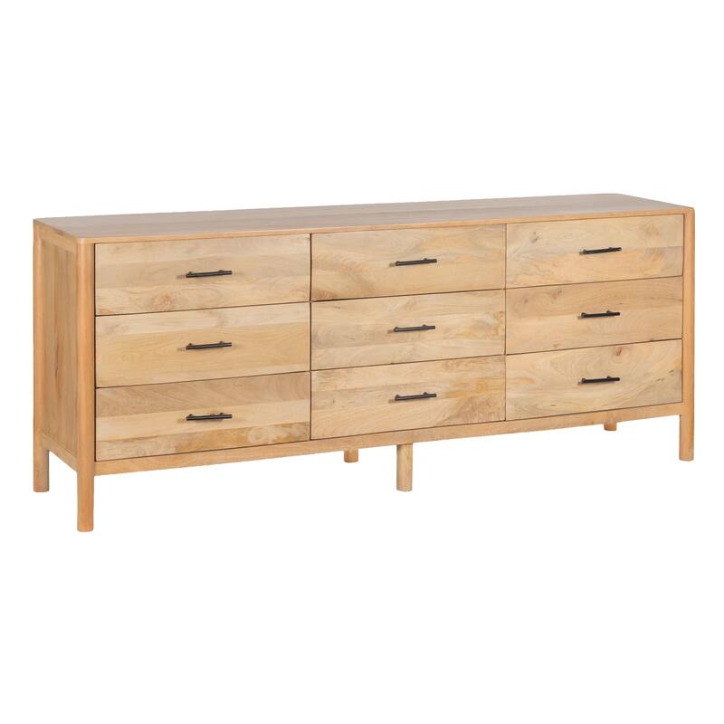 Geti Dresser 9 Drawers, 84 Inch Wide, Handcrafted Natural Oak White Mango Wood,