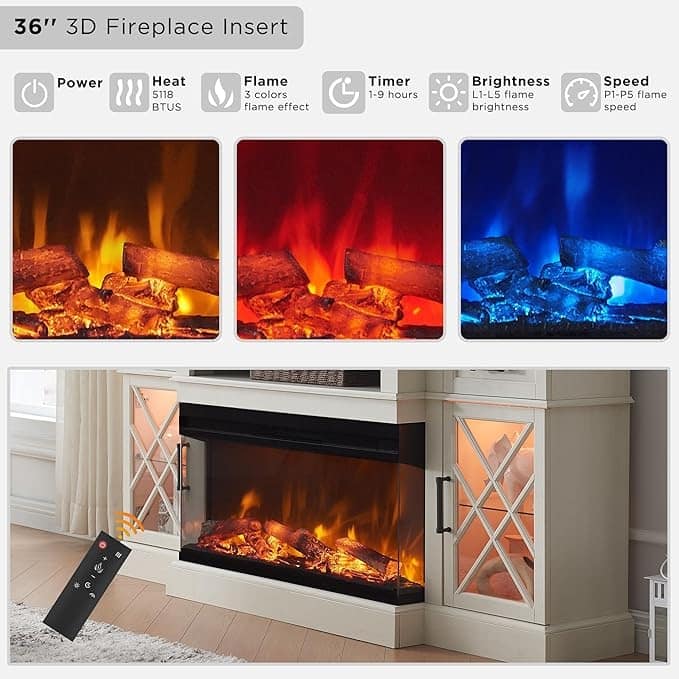 Farmhouse 3-Sided Electric Fireplace TV Stand, Entertainment Center