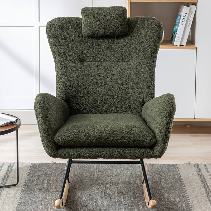 Teddy Fleece Accent Rocking Chair, Glider Rocker, Side Pockets