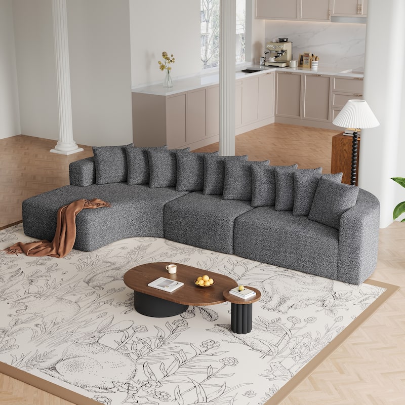 Chenille L-shaped Sectional Sofa with Curved Chaise Lounge and Piloows