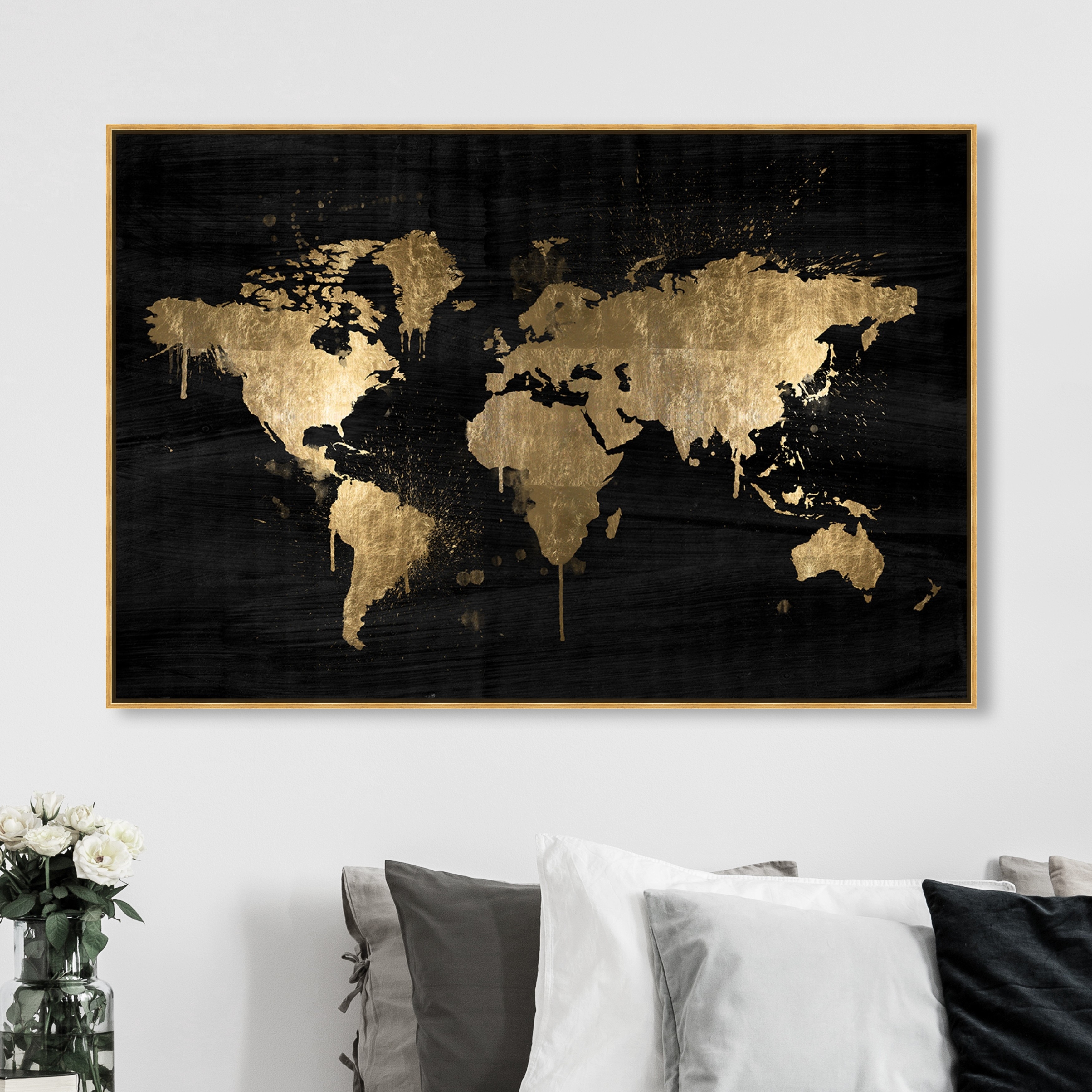 Canvas pictures World Map Map Black Stained Brown Wall Pictures Living Room XXL 