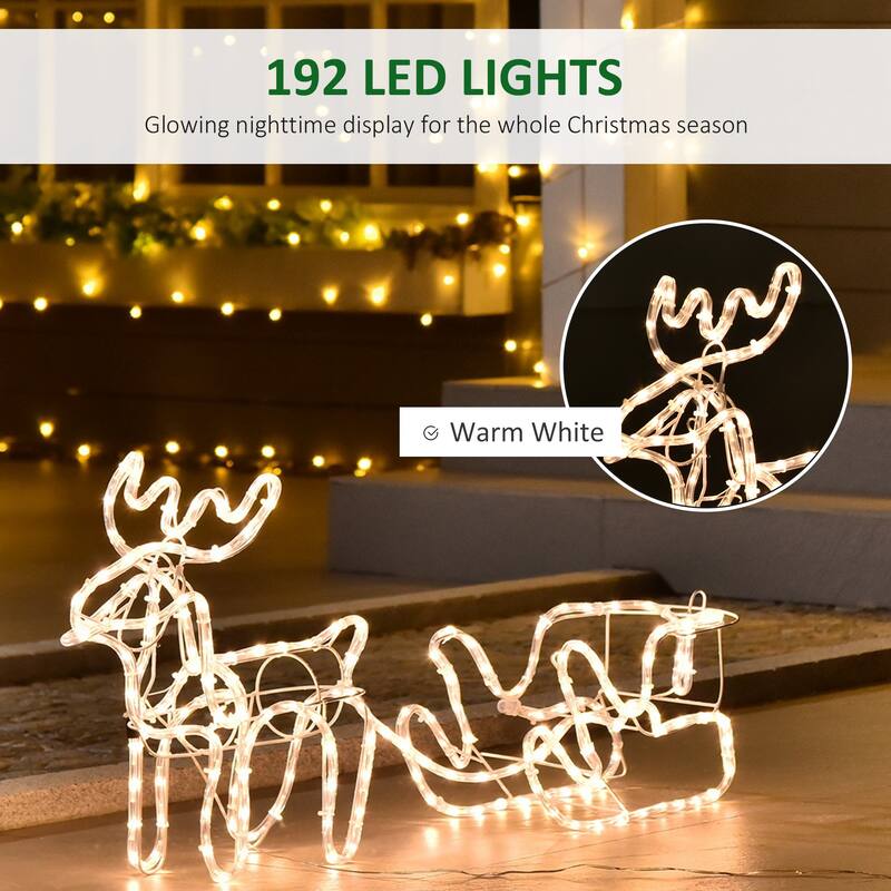 Reindeer Motif Light Outdoor Christmas Decoration Waterproof 192 LEDs Festive Holiday Yard Lights Easy Tool-Free Installation