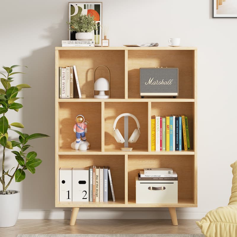 7 Cube Bookshelf, 3 Tier Storage Bookcase with Legs