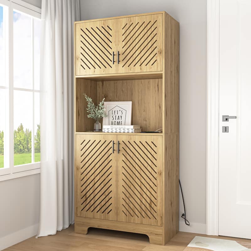 Coffee Bar Cabinet, Modern Farmhouse Buffet Sideboard with Drawer and Adjustable Shelf