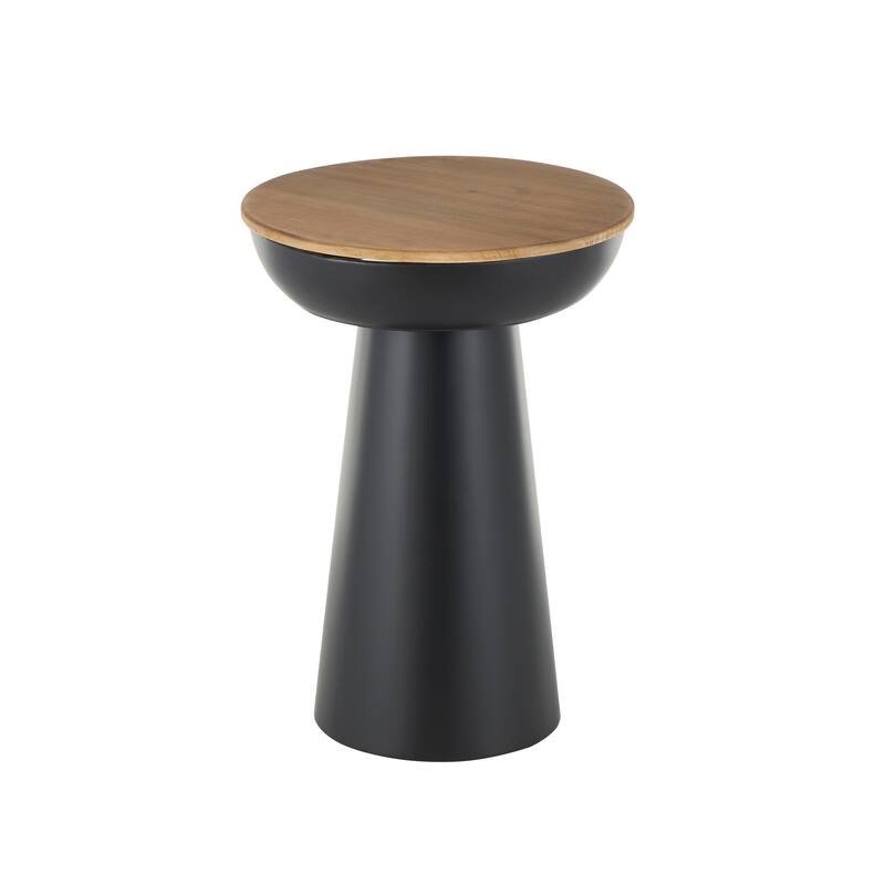 Black Metal Handmade Pedestal Side End Accent Table with Brown Wood Tabletop