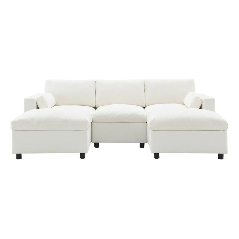 86.5" Chenille Modular Sofa with Storage Pockets, Movable Ottomans