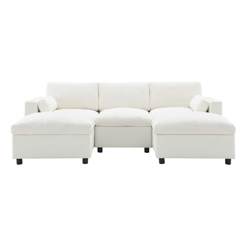 86.5'' U-Shaped Sectional Sofa with Storage Pockets and Movable Ottoman, 5-Seat Chenille Cloud Sofa for Living Room