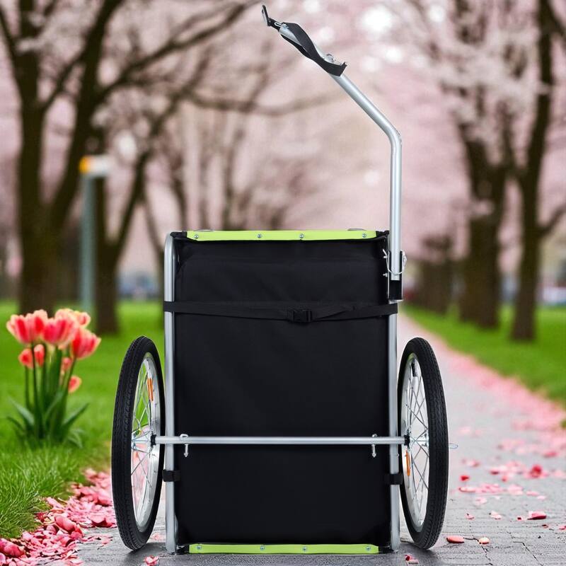 Folding Dog Bike Trailer 66LB Capacity - All-Terrain Pet Carrier with Steel Frame, Rain Cover & Mesh Windows