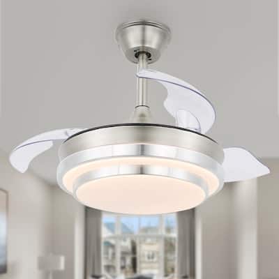 Cusp Barn 36-inch Modern Retractable 3-Blade Ceiling Fan with Lights and Remote DC Motor 6 Speeds LED Ceiling Light