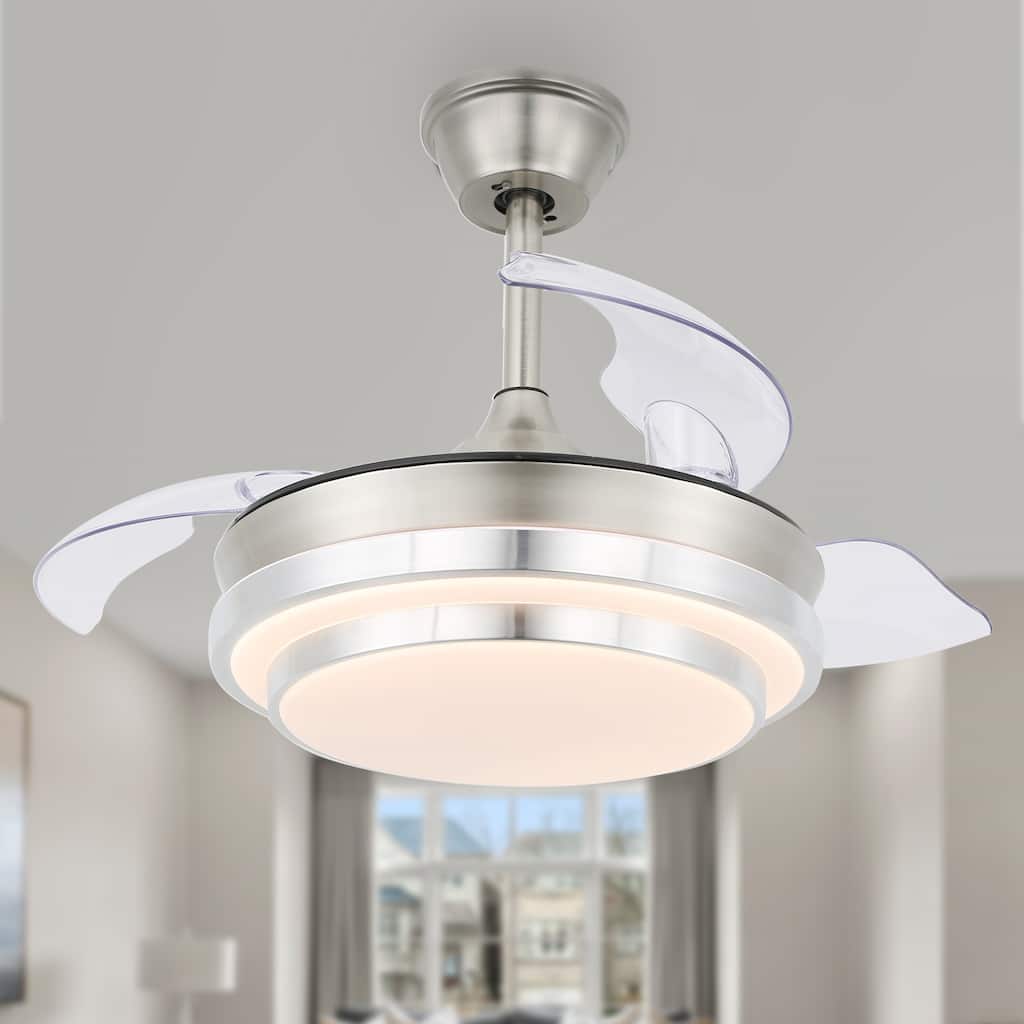 Cusp Barn 36-inch Modern Retractable 3-Blade Ceiling Fan with Lights and Remote DC Motor 6 Speeds LED Ceiling Light