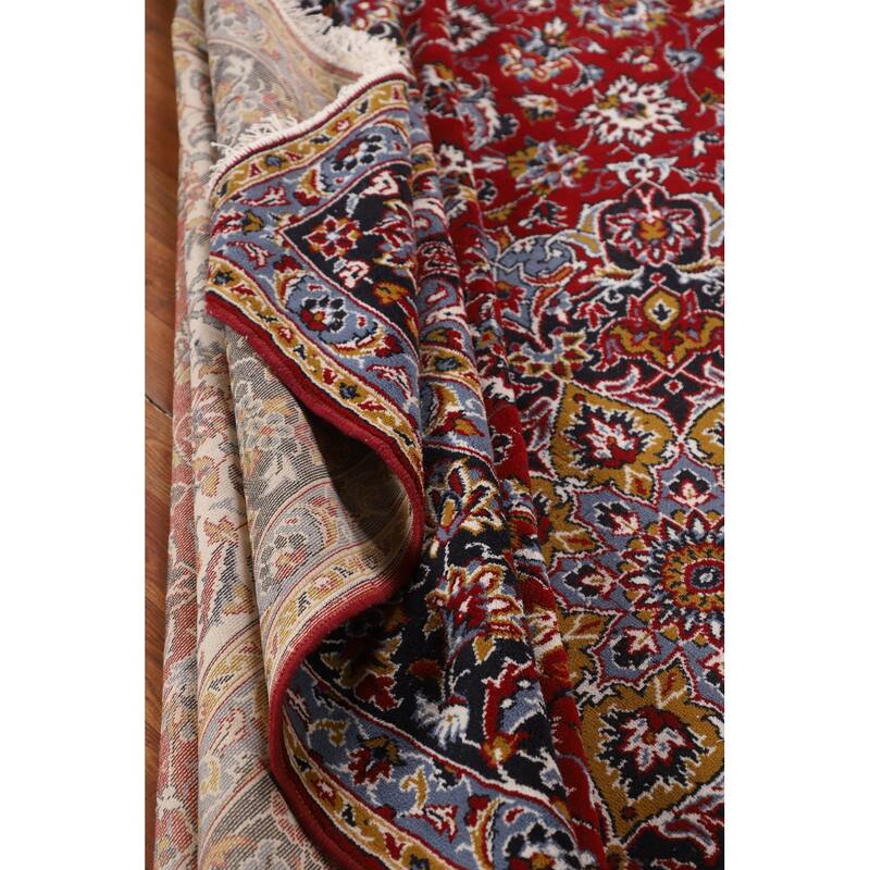 Medallion Kashan Turkish Area Rug Red Machine Made Floral Carpet - 9'9" x 12'11"