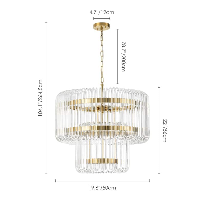 9-Light Modern Glam Drum Crystal 2-Tiered Round Chandelier Kitchen Island Pendant Light