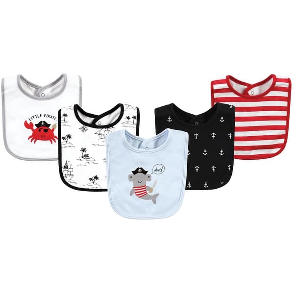 slide 1 of 1, Hudson Baby Infant Boys Cotton Bibs, Pirate Shark, One Size - Pirate Shark - One Size One Size - Pirate Shark
