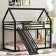 preview thumbnail 7 of 9, Metal Twin over Twin House Bed Bunk Bed with Ladder and Slide Black