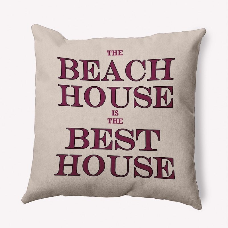 Beach House Best House Polyester Indoor/Outdoor Pillow - Maroon Red - 16" x 16"