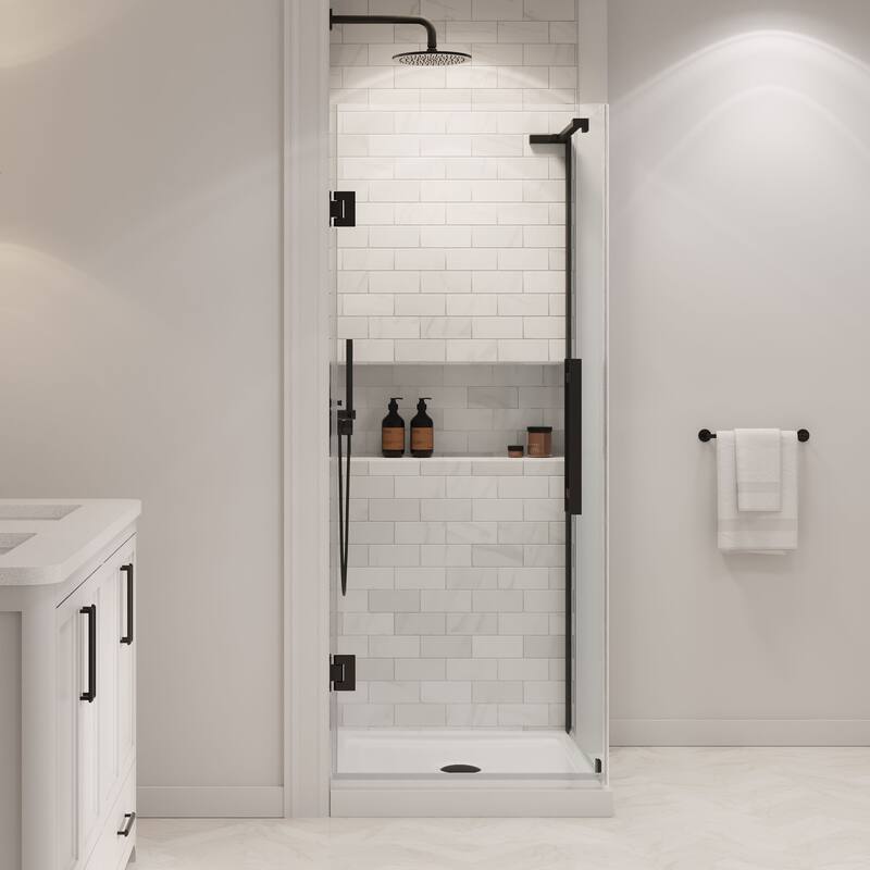 OVE Breeze Pivot Corner Frameless Pivot Shower Door Kit with Base Pan