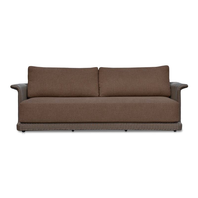 NADAAL STUDIOS Mareth Sofa, Tulip-Shaped Wicker Seat with Cushioned Upholstery, Aluminum Frame, Brown - Seats 3 - Brown