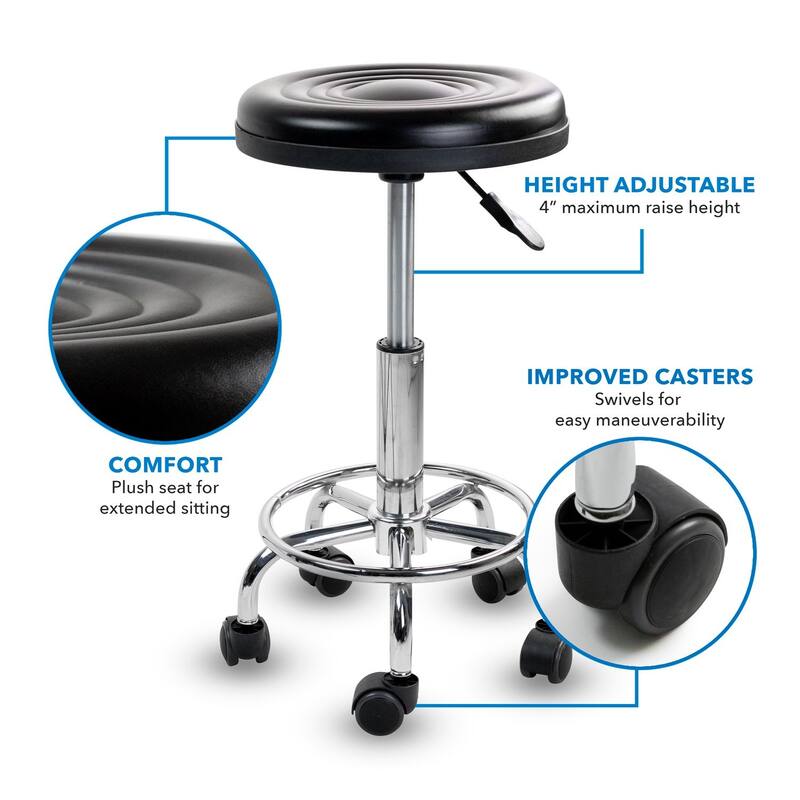Mount-It! Height Adjustable Stool with Wheels | MI-930 - Black