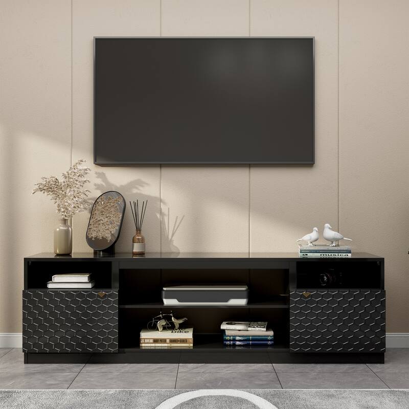 70" MDF Morden TV Stand Fits TVs up to 75 in. - Black