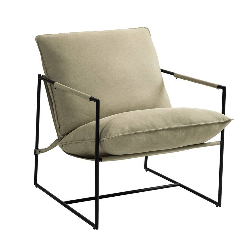 Modern Metal Frame Upholstered Sling Accent Armchair