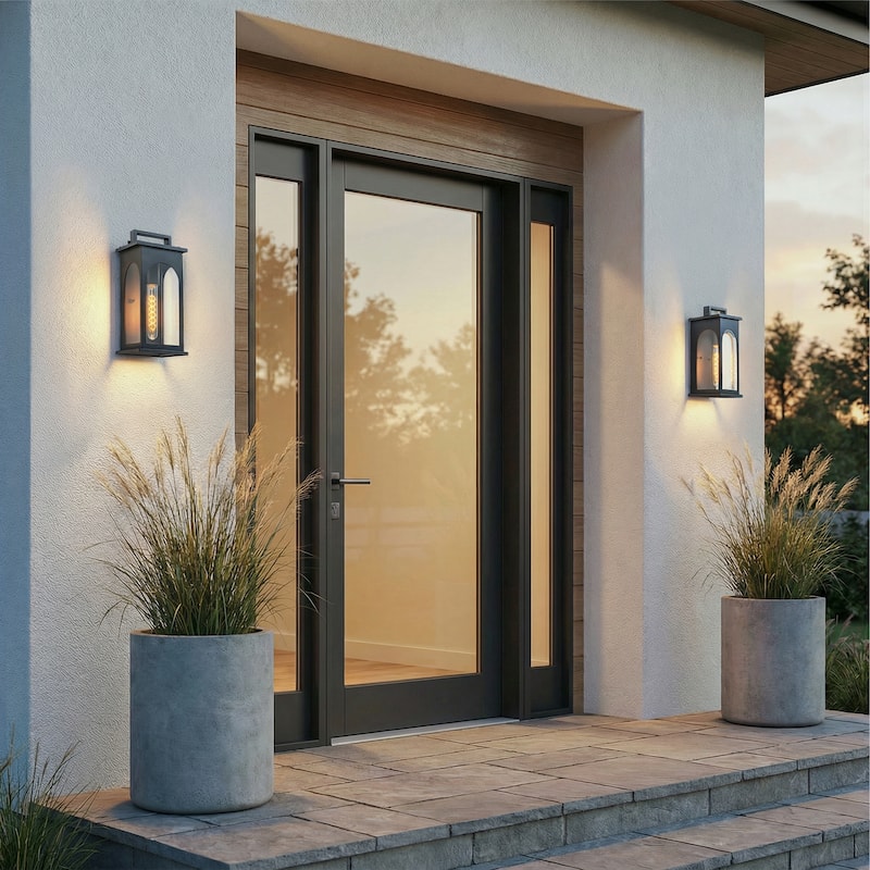 1-Light Modern 13 Inch Outdoor Wall Lantern Black Exterior Sconce with Clear Tempered Glass for Front Door Porch Light - W6‘’